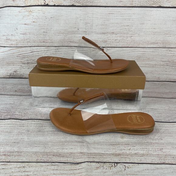 Andre Assous Nice Womens Sz 8M Slip On Sandals Heels Clear Brown - Picture 1 of 11